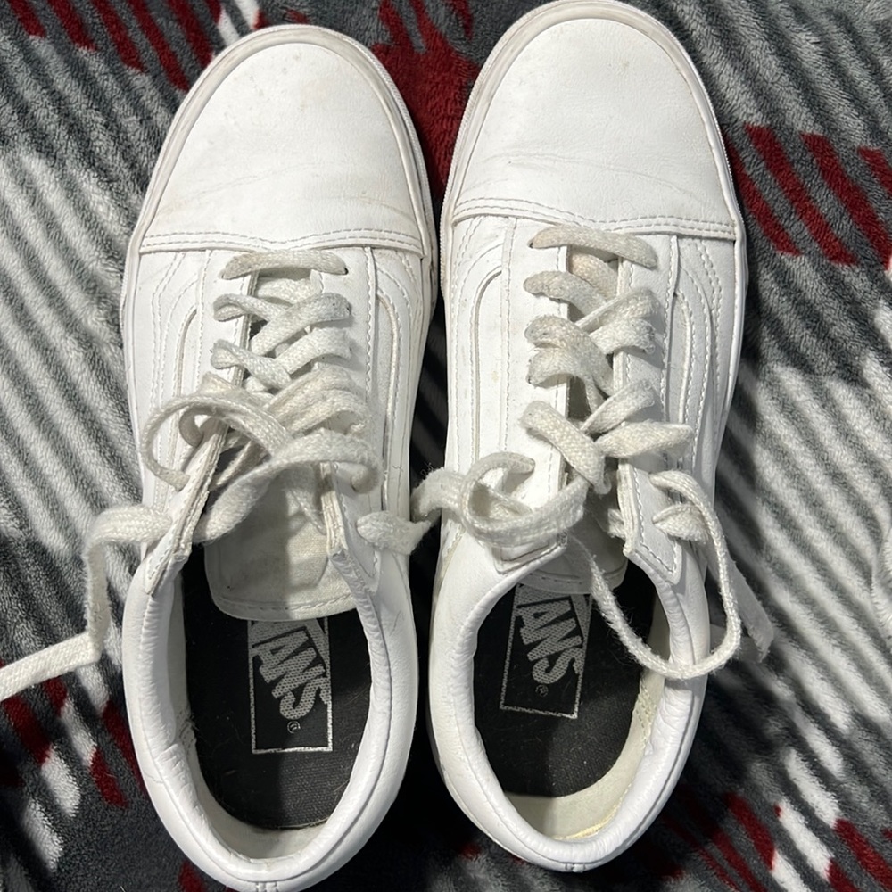 White, leather Vans